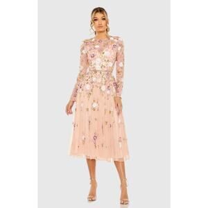 Mac Duggal 5716 Blush Pink Floral Tulle Embellished Cocktail Lenth Dress 16